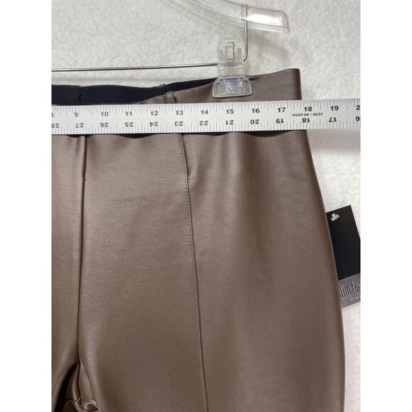Slim Factor 1X Short Slim Faux Leather Brown Elastic Waist Pants NWT - Picture 9 of 12
